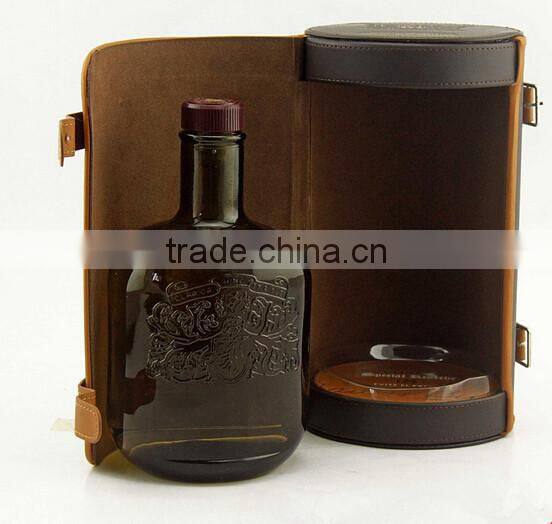 Cylindrical wine boxes high quality pu leather wine gift boxes
