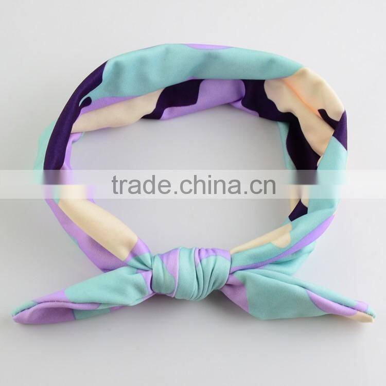 Whlesale Elegant Vintage Camo Fabric Hair Accessories For Baby Girl Dress Hair Band Bunny Ear Baby Bowknot