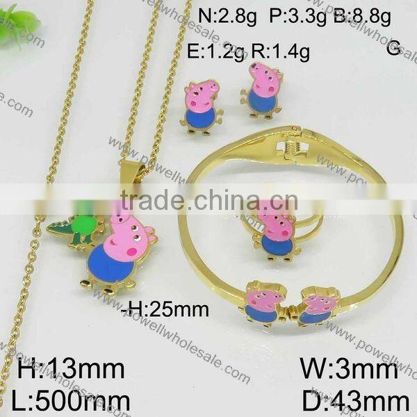 Hot gold color cartoon style stainless steel jewelry set made in china