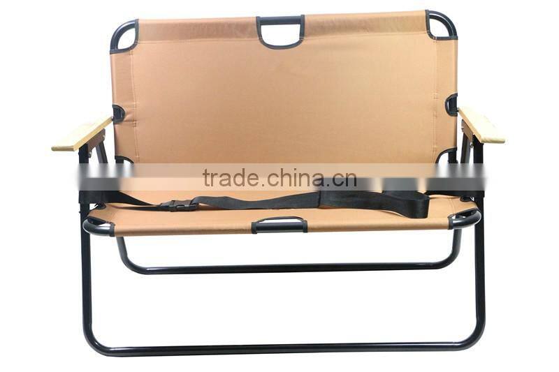 Outdoor double long chair lounge chair with wooden armrest