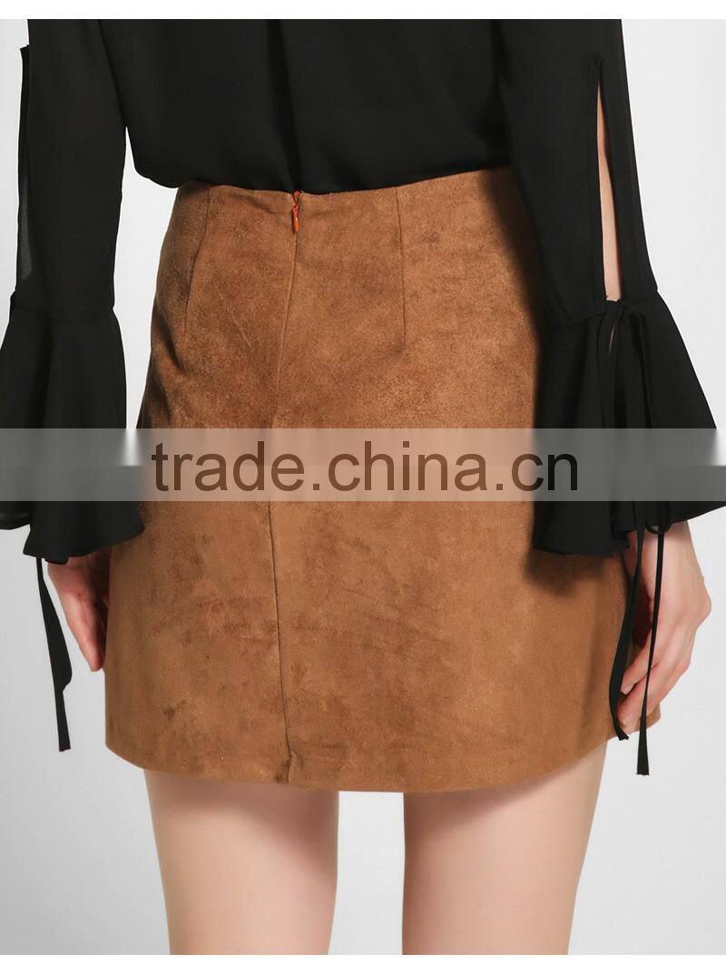 Bonvatt Fashion sexy high waist belt suede package hip skirt