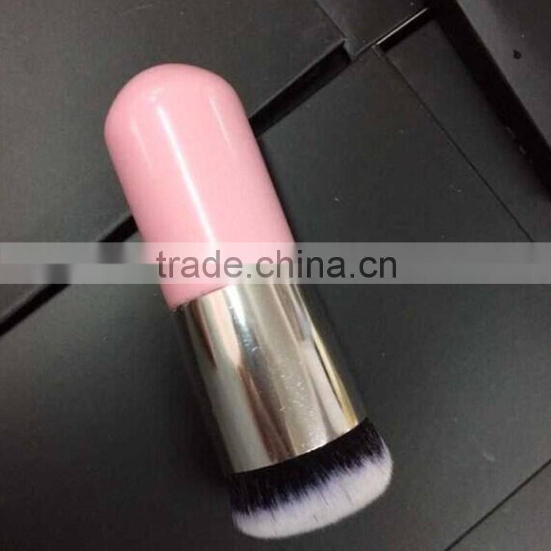 Cosmetic wood handle synthetic hair round dispensing powder brush foundation for girl