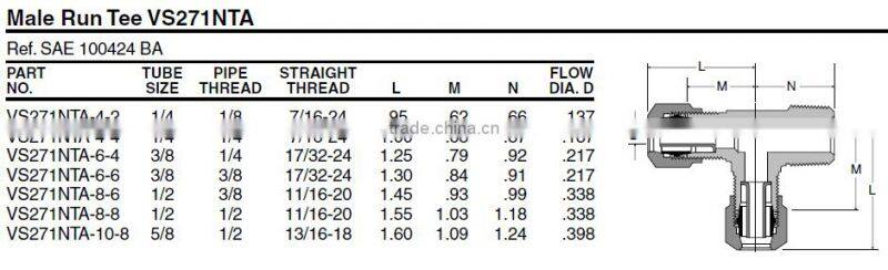 971 Male Run Tee,Air Brake Fittings for Nylon Tube,Brass valve