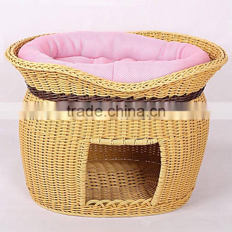 Latest wicker hand made cat pet product two-tier cat beds wholesale
