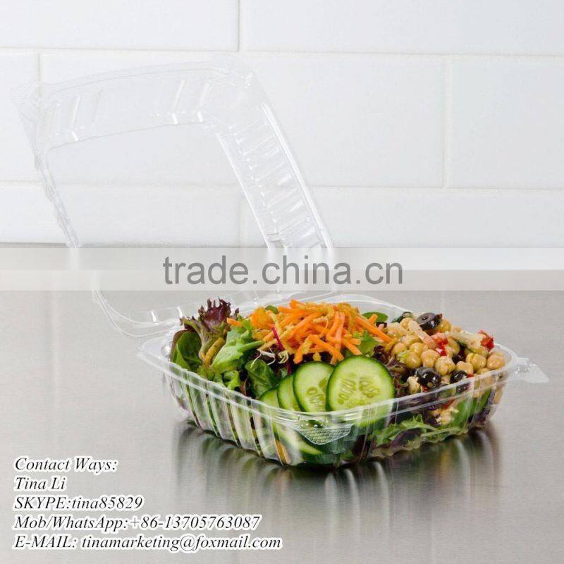 Cheap Price Clamshell Plastic Cake Container Carrier with Hinged Lid, Clear Plastic Take Out Food Packaging Box for Salad