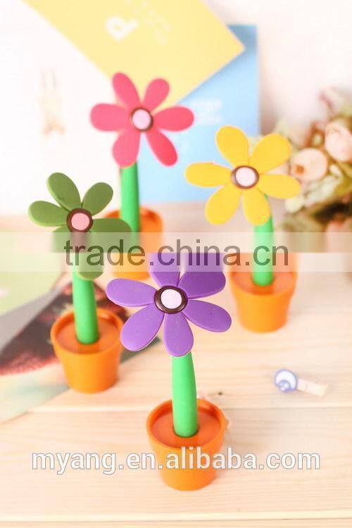 Whloesale Promotional silicone flower ball pen with pot ,advertising ball pen