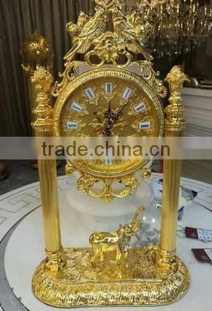 Antique Clock, Art Gold Royal Clock, Luxury 24K Gold Plated Copper Table Clock