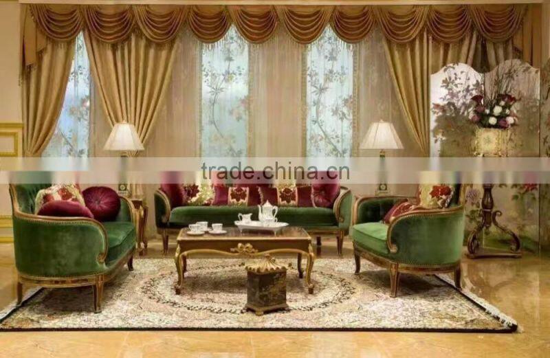 Elegant Emerald Green Living Room Sofa, Noble Solid Wood Carved 3+2+1 Sofa Set, British Royal Furniture
