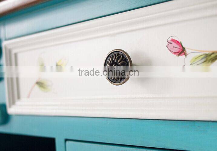 Mediterranean style solid wood hand painting dining room blue two doors sideboard; side cabinet