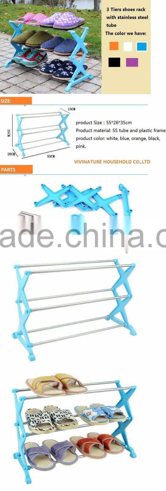 Multi-function Three Tier Stainless Steel Shoe Storage Rack