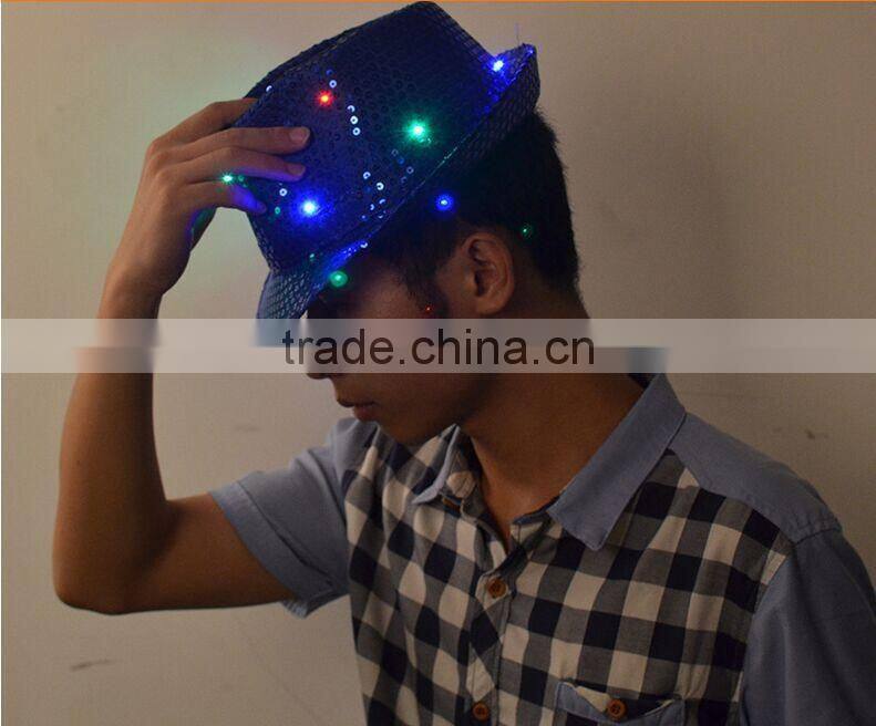 Hot-selling Factory Cheap Christmas Events Party Supplies LED Flashlight Colorful Hat Luminous Jazz Hat Sequin LED Hat