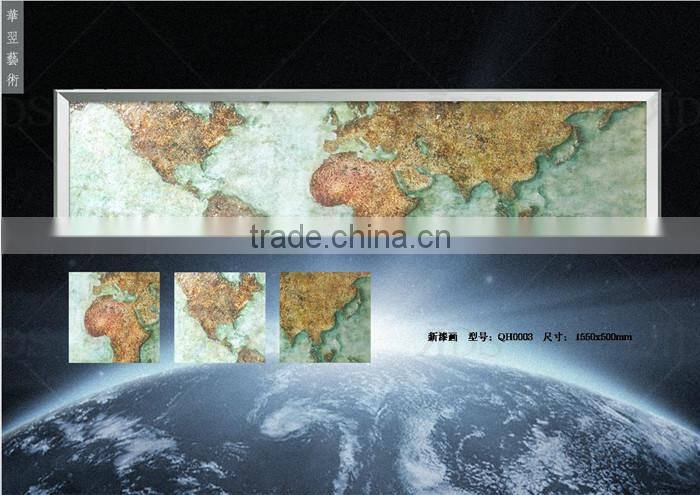Framed handmade landscape oil painting world map for home decoration