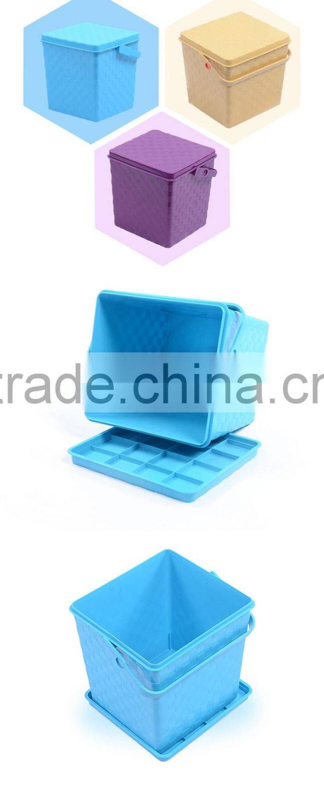 Wicker style Square water pail plastick bucket with lid and handle