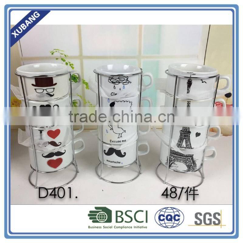 200ml set of ceramic folding cup with metal rack