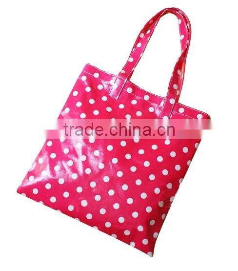 Women's PVC Coated Cotton Polka Dot Shopping bag(Z-PC-001)