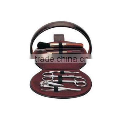 12pcs cheapest makeup manicure set with round leather bag