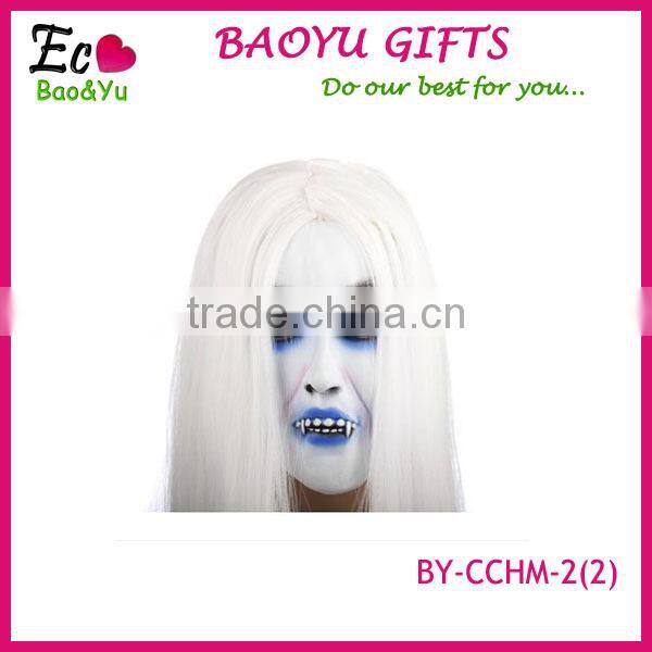 Masked ball, White haired Halloween Mask,scary masks and white witch latex mask bleed