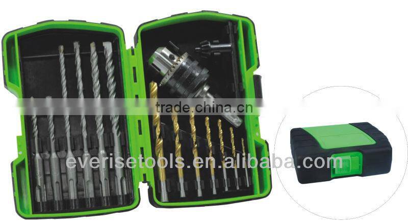 15pcs SDS drill bit and twist drill bit set in plastic case