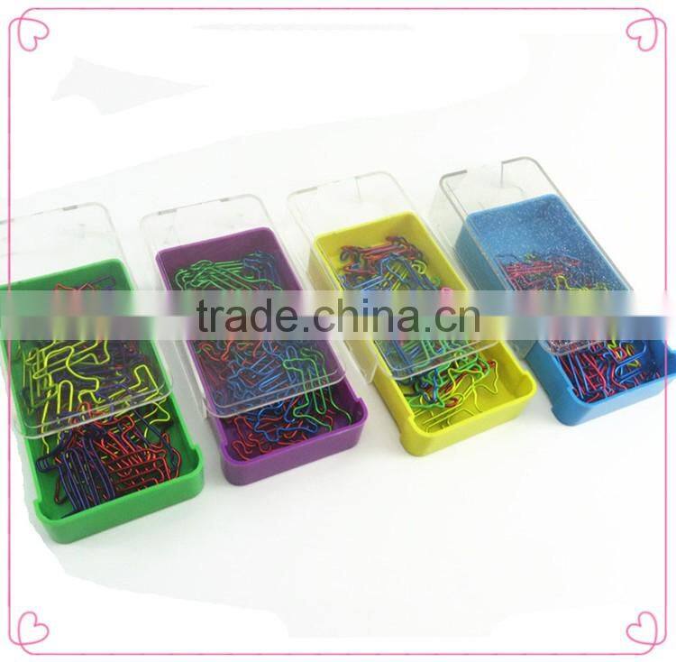 Round transparent PP box with assorted OEM shapes metal paper clips