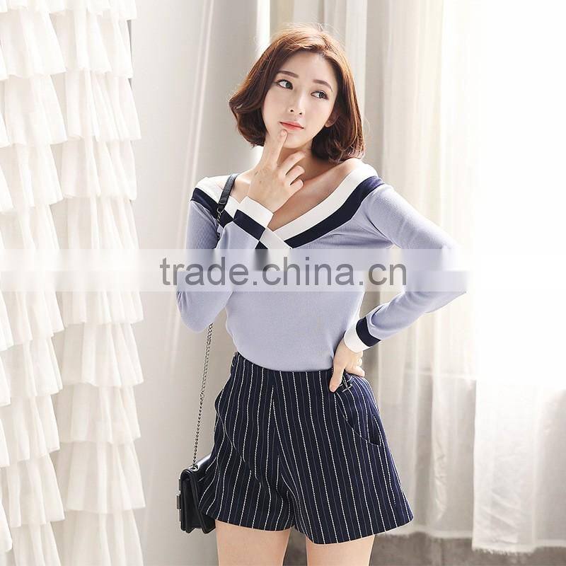 2017 fashion woman sweater V-neck loose pullover sweater cheap woman sweater