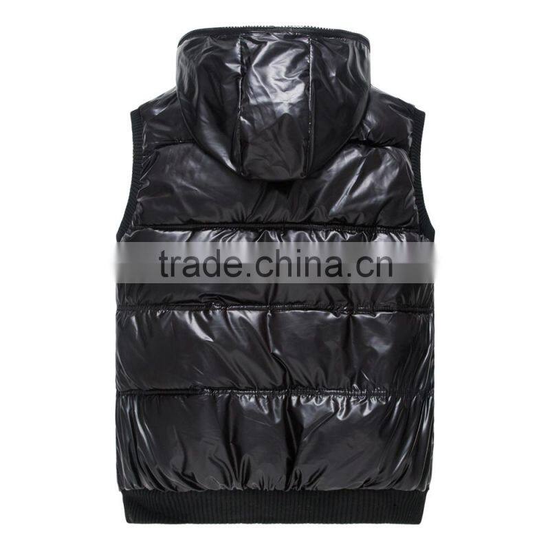 OUTDOOR PU LEATHER HOODED DOWN VEST