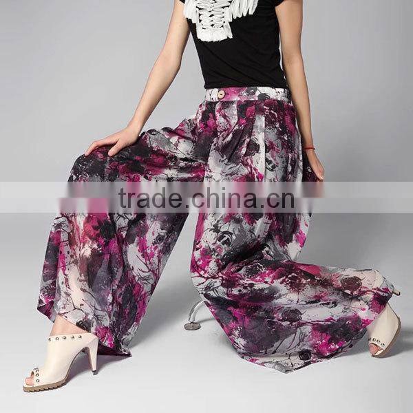 New arrival fashion summer floral print ladies chiffon culotte pants