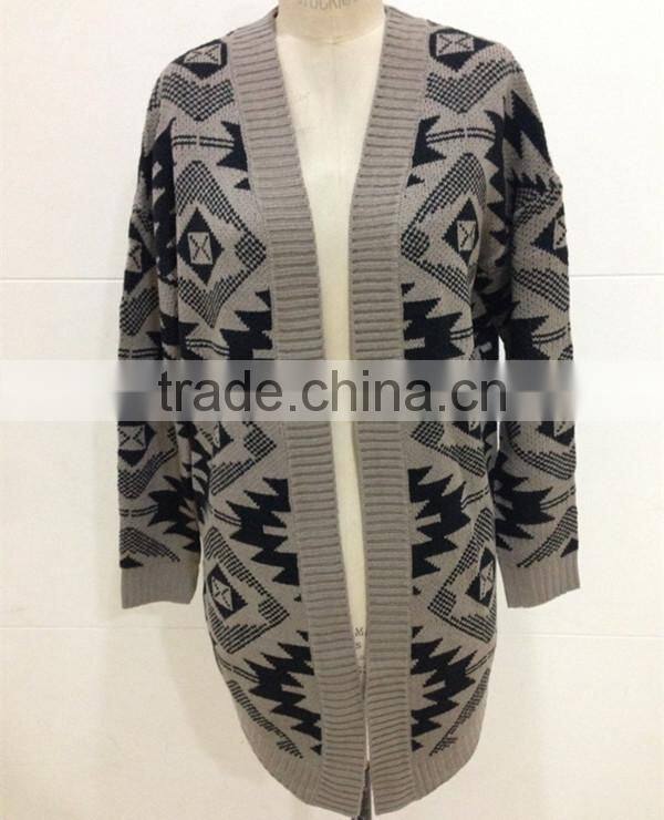 Women open chest knitted patterns aztec cardigan sweater