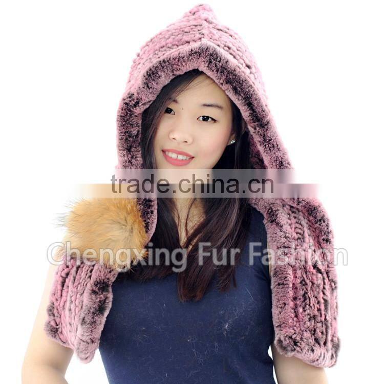 CX-C-242Q Genuine Rex Rabbit Fur Knitted Girls Fashion Winter Hat