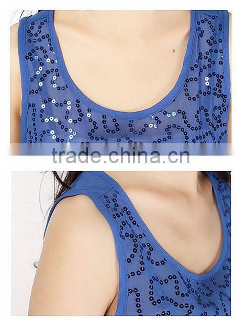 Sequined Navy Elegant Ladies Casual Tops Blouses 2015