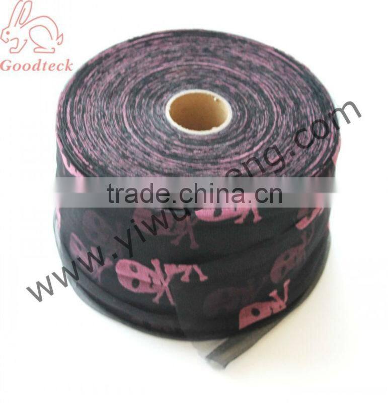 Glitter skull Halloween polyester tutu tulle fabric roll, 6"x100yd (60"x100YD) Halloween Tutu skirt material,