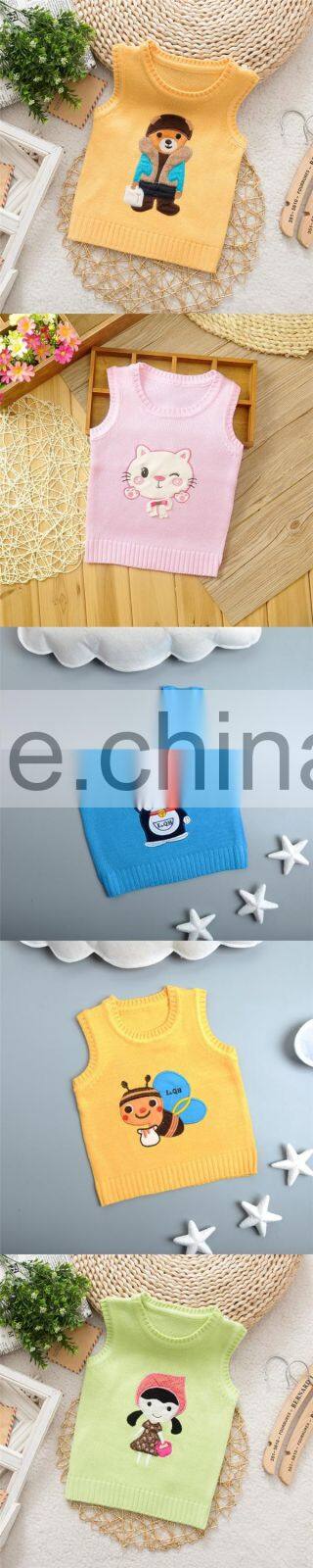 Latest crew neck boys computer knitted embroidery design baby sweater vest