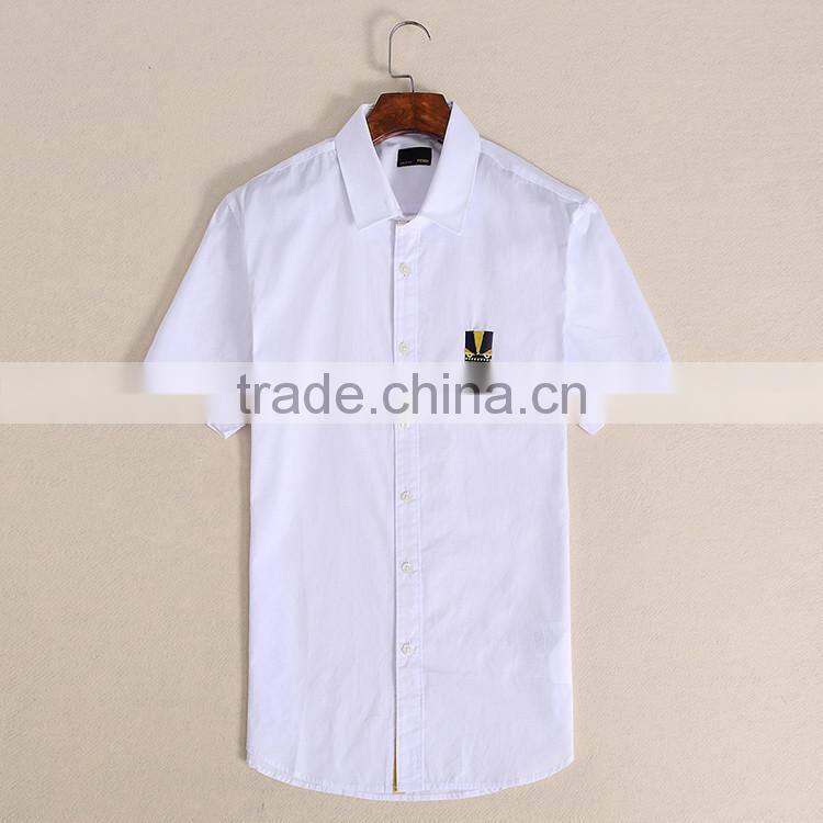 2015 100%cotton Customized feather Embroidered slim fit men dress white school shirt