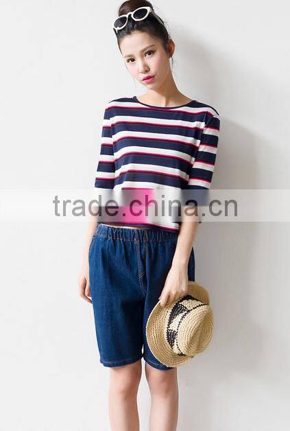 2016 new fashion all match loose half sleeve striped t-shirts for ladies