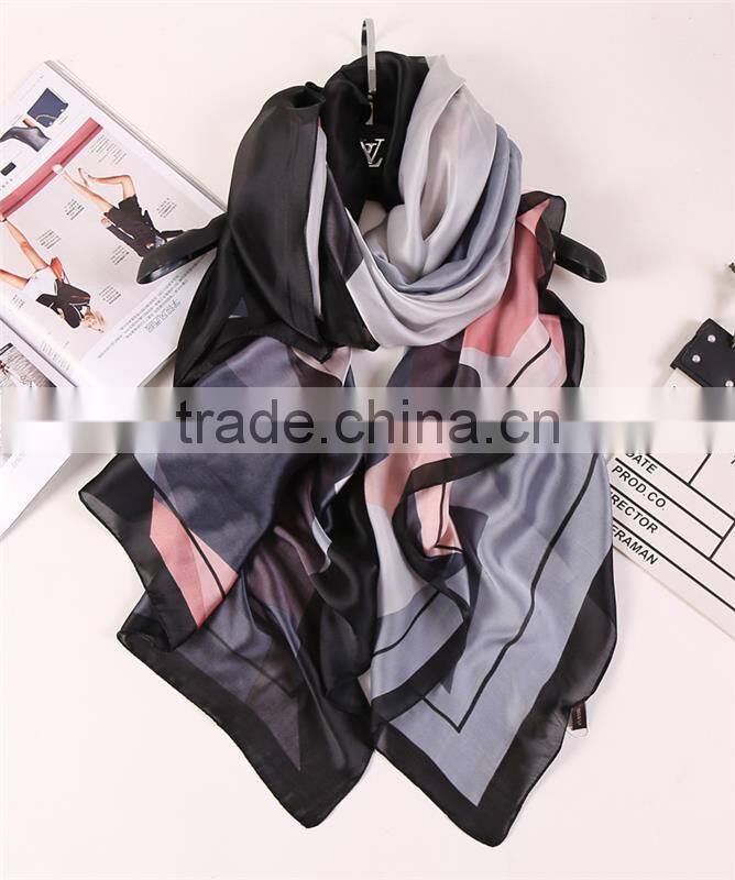 2016 Fashion bandana Luxury Scarve Woman Brand 100% Silk Scarf With Flower Print Women Shawl High Quality Print