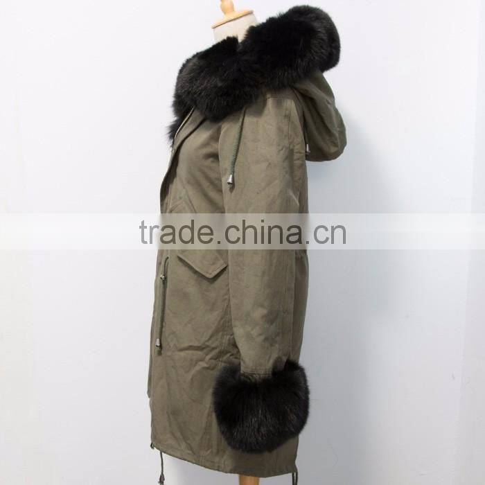 Myfur Luxury Fox Body Fur Trimmed Ladies Long Parka Jackets Wholesale