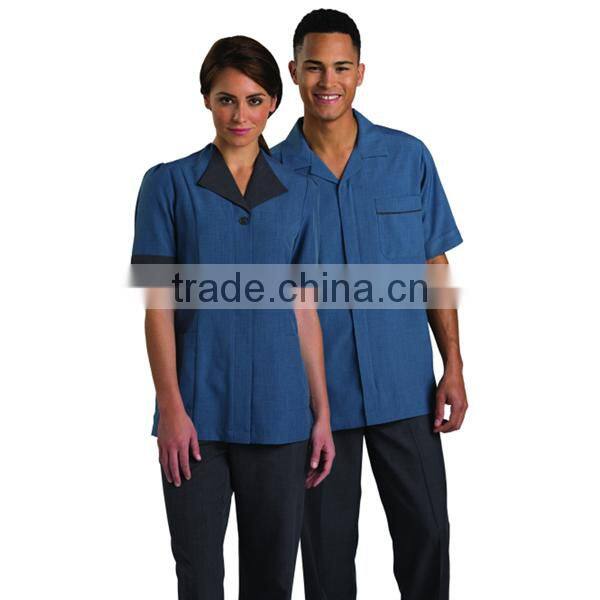 Half Sleeve Housekeeping Zip Front UniformTunic Work Shirt with Four Pockets