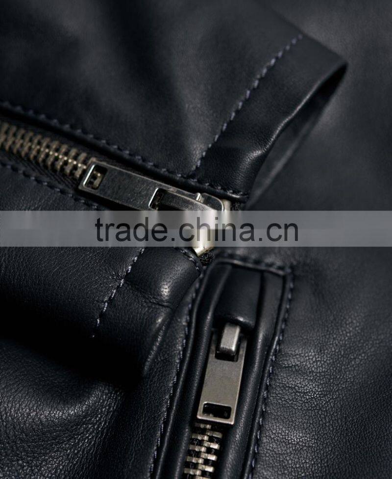 Classic real hero collarless round neck biker waterproof leather men jacket