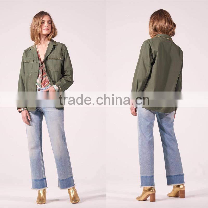 COOL style GOLD-TONE rivet long sleeves and shirt collar ladies jacket