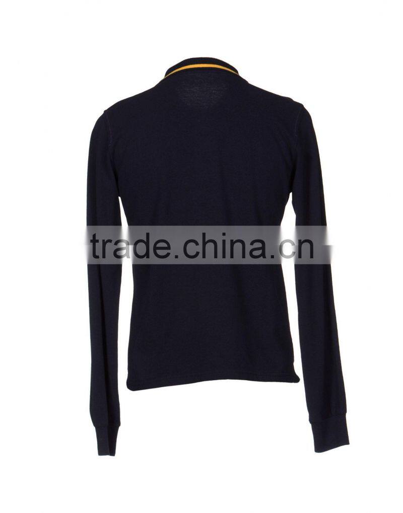 men's long sleeve rib neck cotton POLO shirt