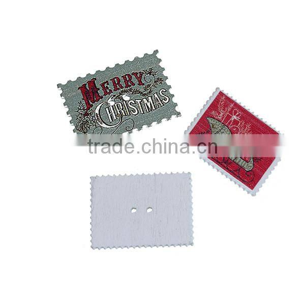 Wholesale Scrapbooking 2 Holes Postage Stamp At Random Christmas Pattern Wood Sewing Buttons