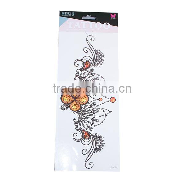 Paper Removable Waterproof Temporary Sternum Tattoo Sticker Body Art Yellow Flower Pattern Temporary Tattoos Printing