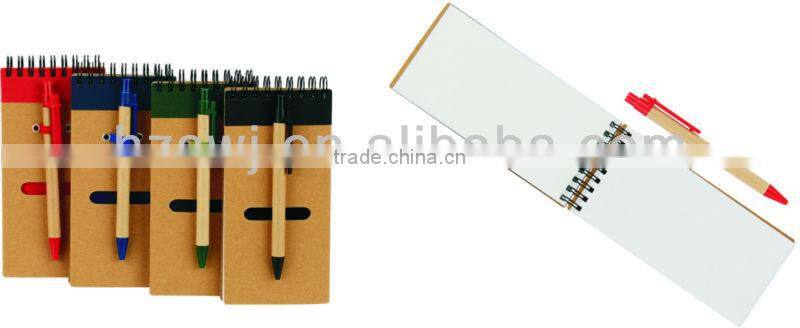 Hard kraft paper cover spiral winding pocket notebook 70grams 60sheets 16.5*8cm with paper pen