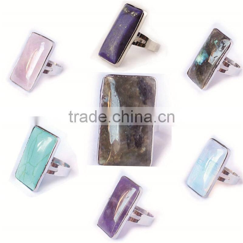 Lapis Lazuli Crystal Natural Stone Amethyst Rectangle Pendant Ring