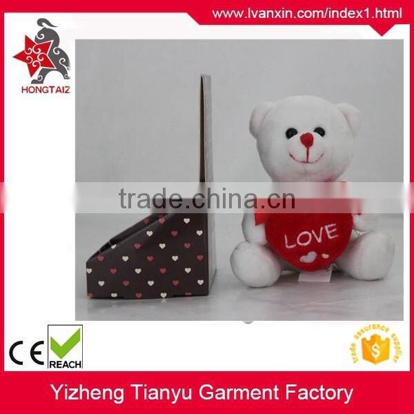 white plush stuffed bear soft toy, teddy bear shaped plush valentine day bear with heart for girl