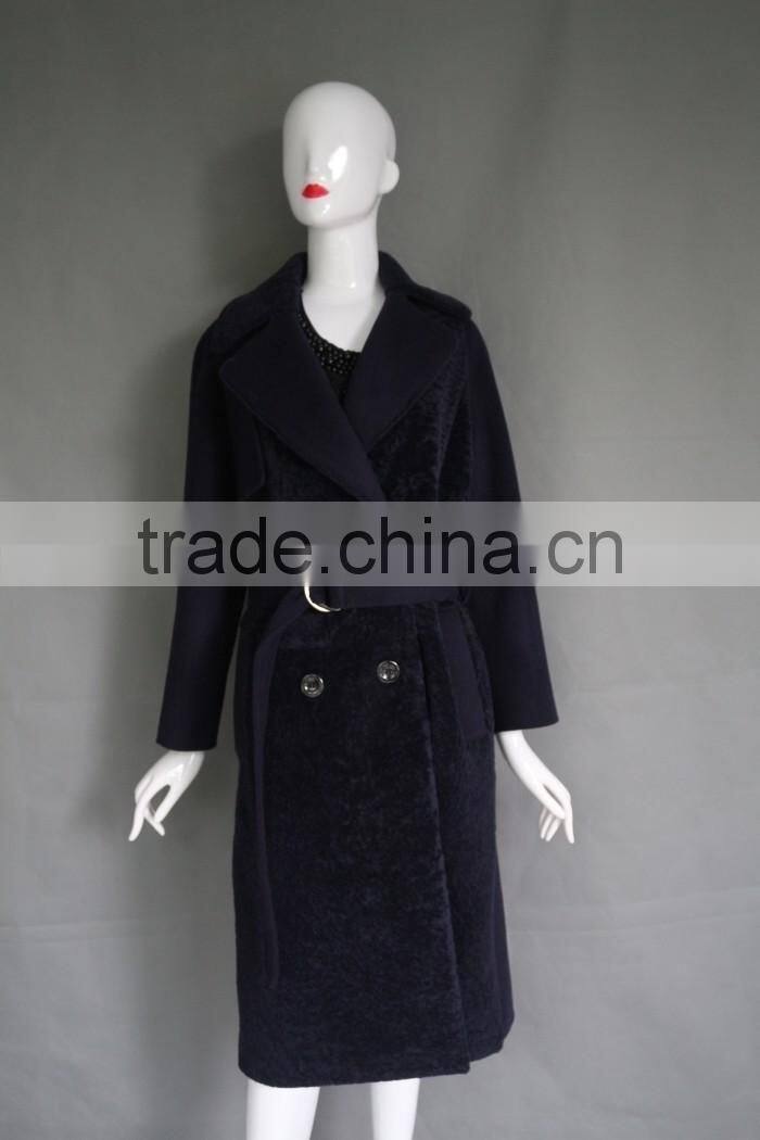 2016 Factory direct wholesale fashion lady's bright red lamb shearing fur jacket long warm real cashmere parka