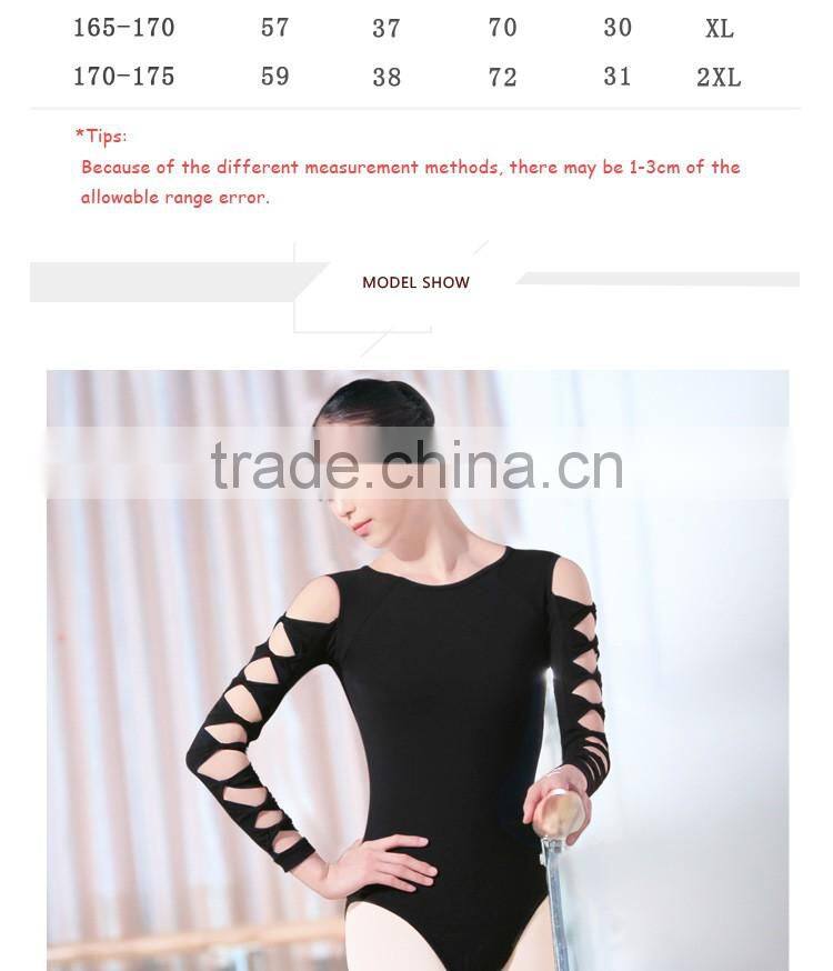 Women Ballet Bodysuit Ballet Leotards Ballerina Black Gymnastics Leotards Hollow Sleeve