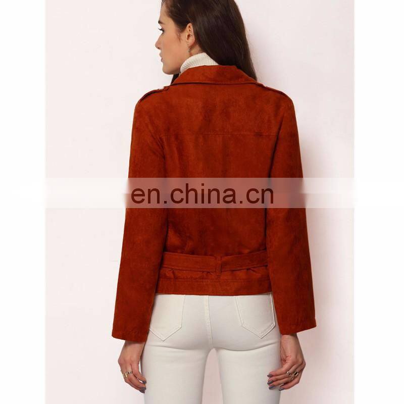 latest brown long sleeve flight lapel jacket