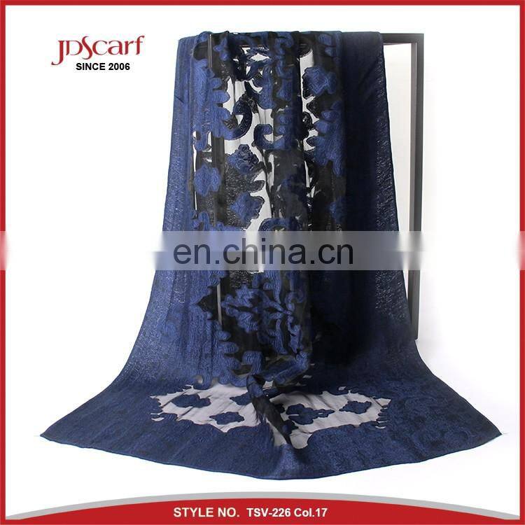 Super quality burnout flower pattern silky viscose shawl scarf