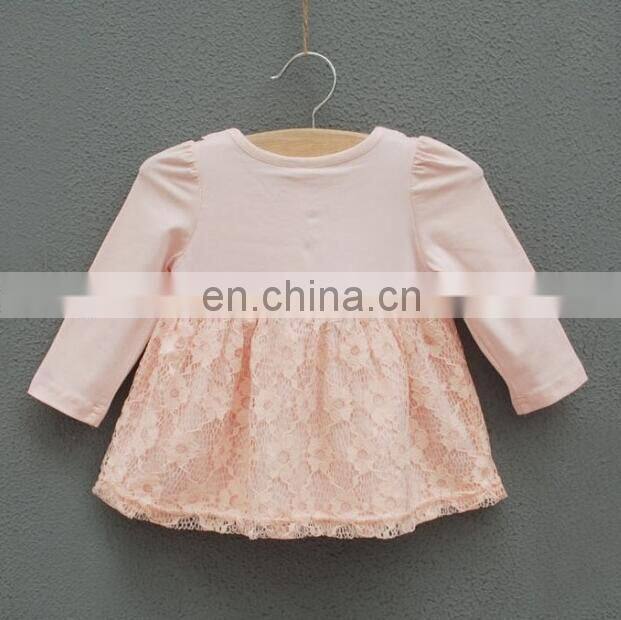High-grade Baby Girl Children Dress Long Sleeve Lace Dress Patterns Design With bowknot Baby Clothes Sets