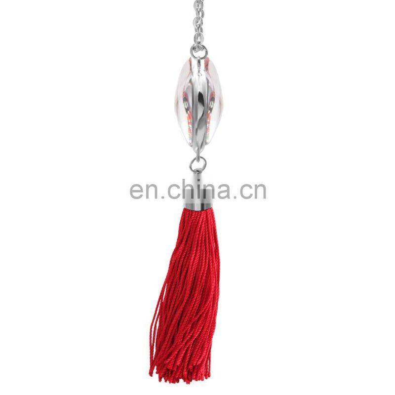 Fashionable New Glass Silk Heart Shaped Tassels Pendant Latest Design Simple Sliver Plated Chain Necklaces